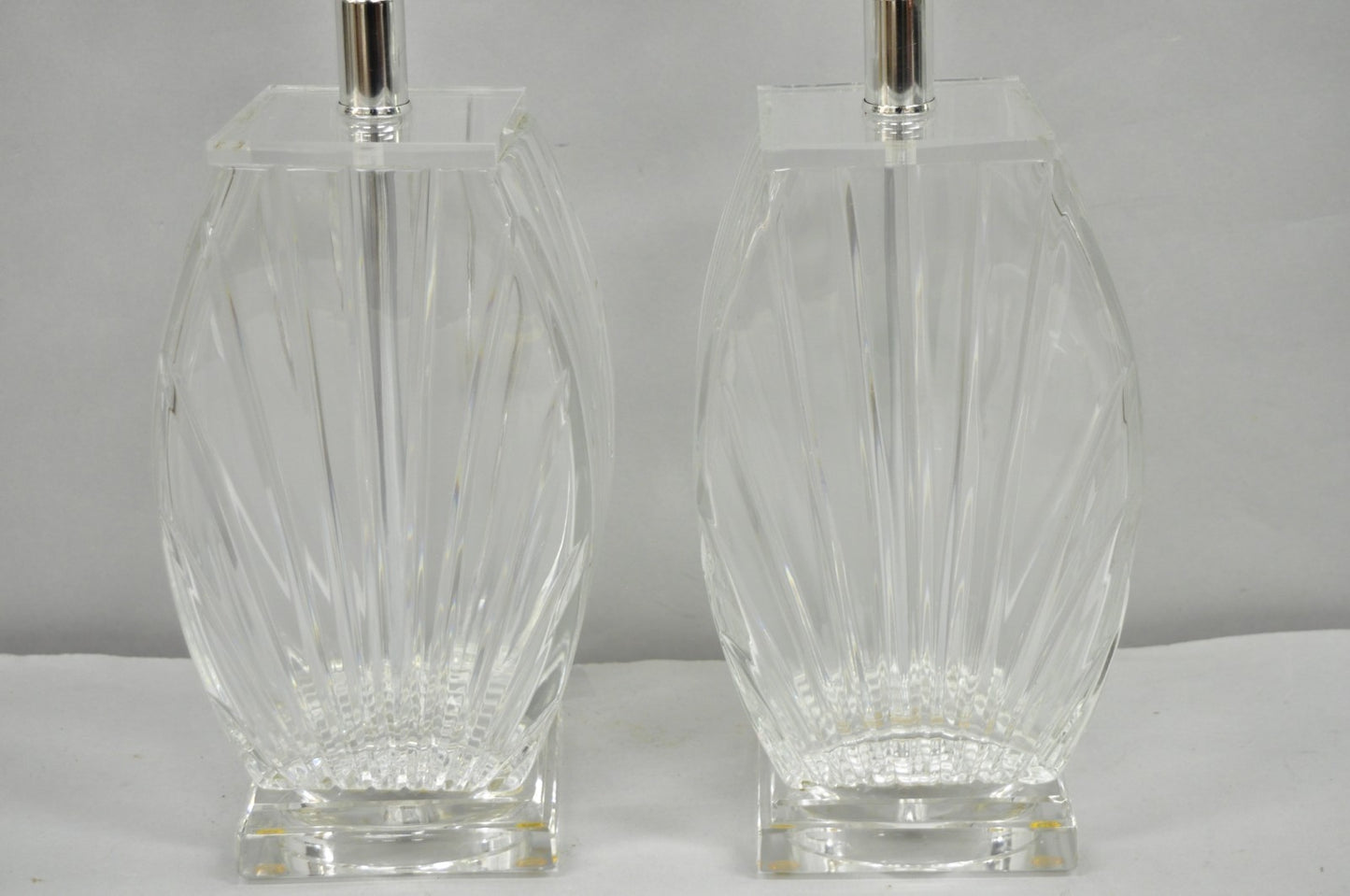 Vintage Mid Century Modern Crysal Glass & Acrylic "Fan" Table Lamps - a Pair