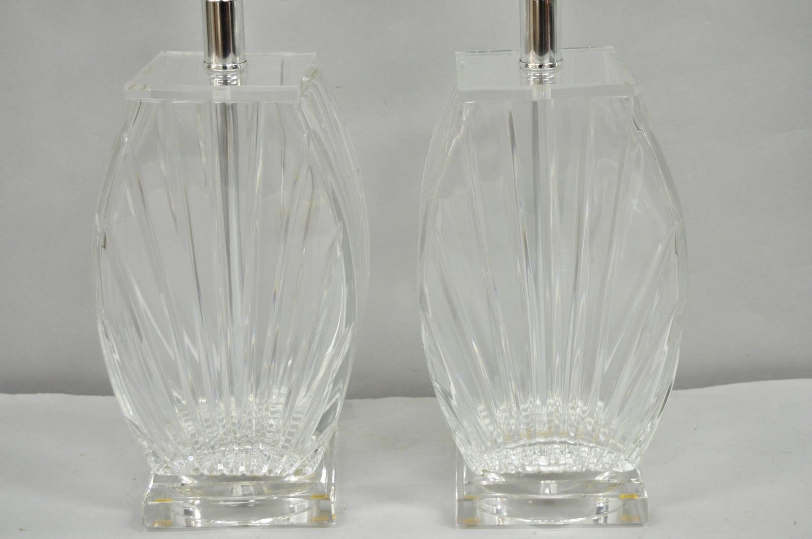 Vintage Mid Century Modern Crysal Glass & Acrylic "Fan" Table Lamps - a Pair