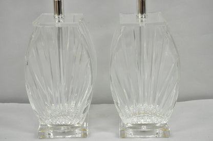 Vintage Mid Century Modern Crysal Glass & Acrylic "Fan" Table Lamps - a Pair