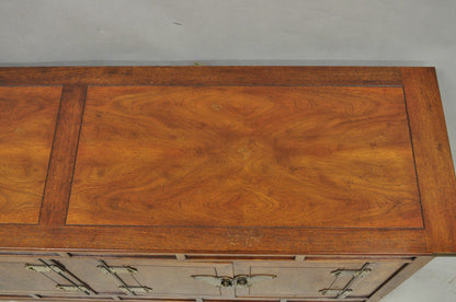 Vintage Henredon Chinoiserie Brass Butterfly Burl Wood Credenza Cabinet Buffet