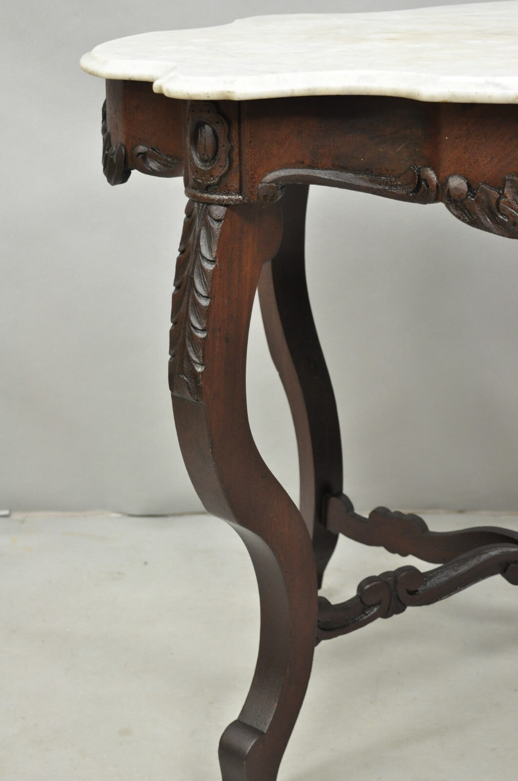 Antique Victorian Marble Turtle Top Mahogany Wood Parlor Center Table