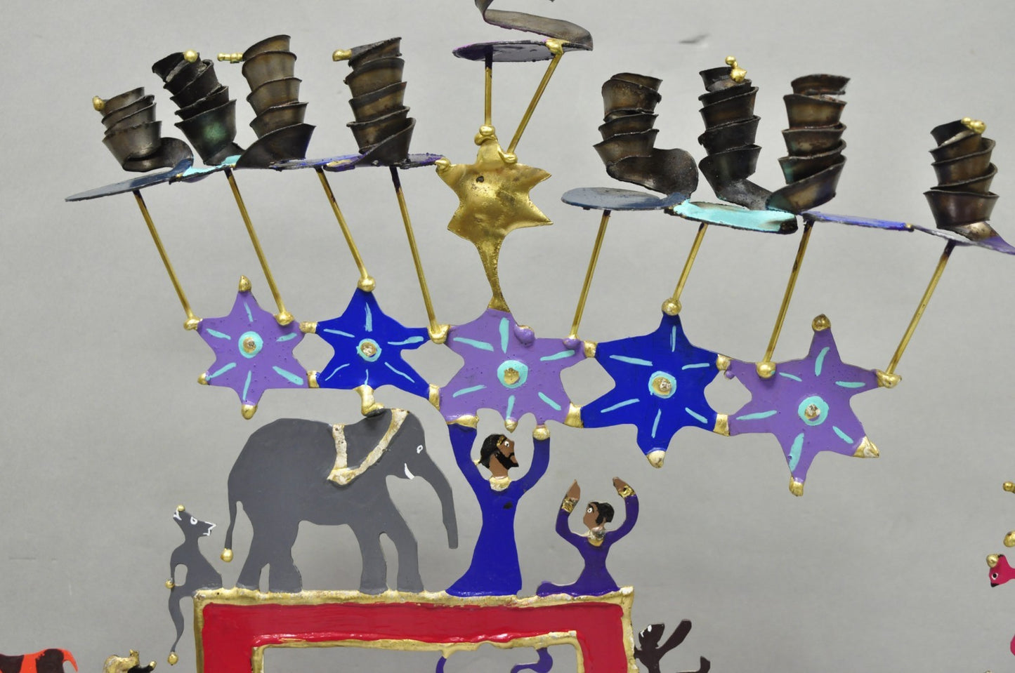 Modern Noah's Ark Cut Steel Judaica Art Hannukah Menorah Candelabra Sculpture