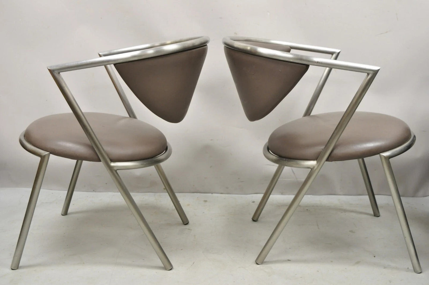 Vintage Brueton Mid Century Modern Tubular Steel Cat Eye Lounge Chairs - a Pair