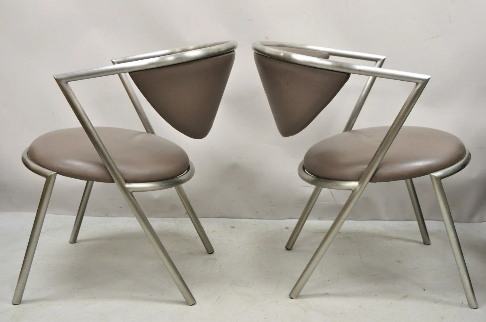 Vintage Brueton Mid Century Modern Tubular Steel Cat Eye Lounge Chairs - a Pair