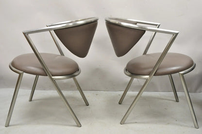 Vintage Brueton Mid Century Modern Tubular Steel Cat Eye Lounge Chairs - a Pair