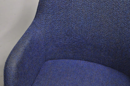 Vintage Mid Century Modern Blue Upholstered Chrome Swivel Base Club Chair - Pair