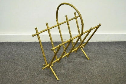 Vintage Italian Hollywood Regency Gold Gilt Metal Faux Bamboo Magazine Rack