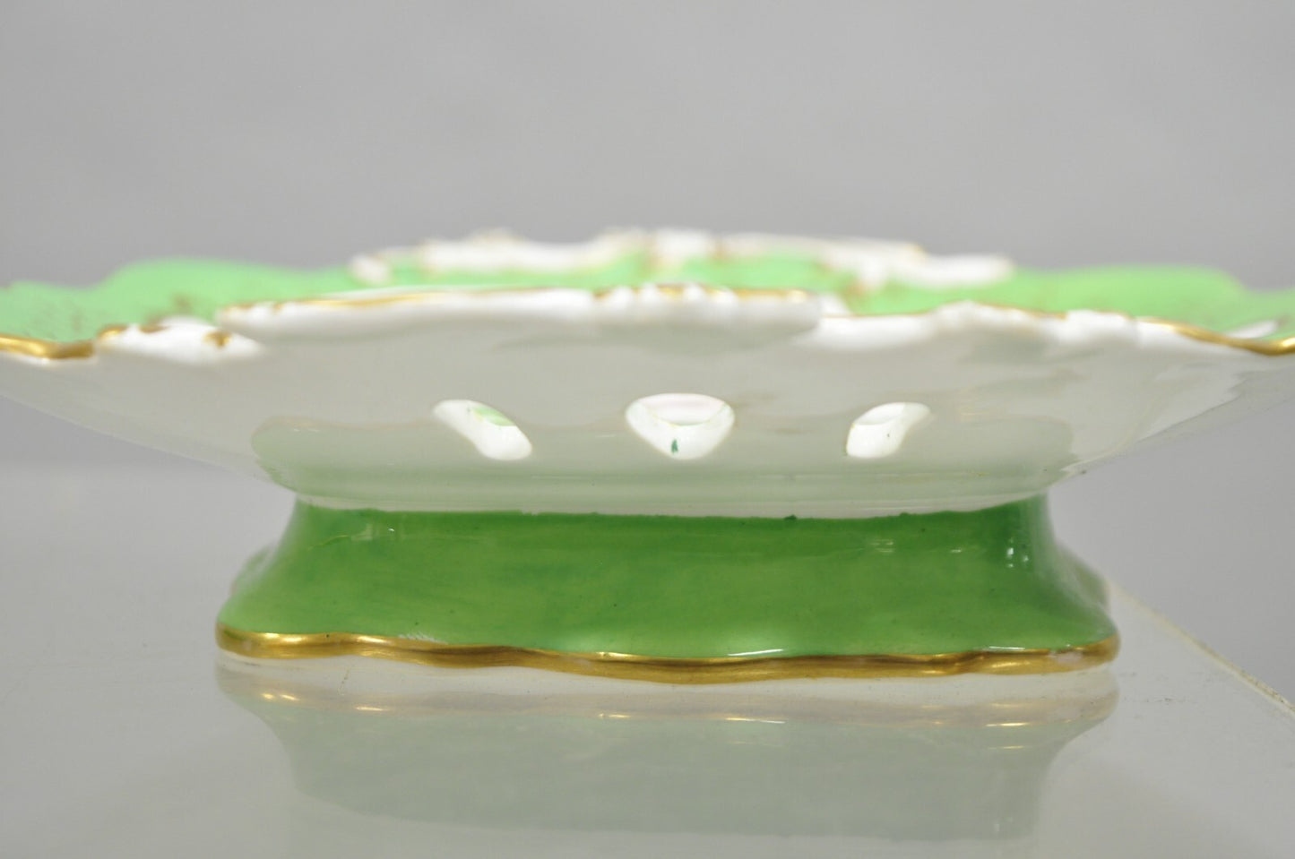 Antique Samuel Alcock Bone China Porcelain Dessert Plate Green w/ Flowers - Pair