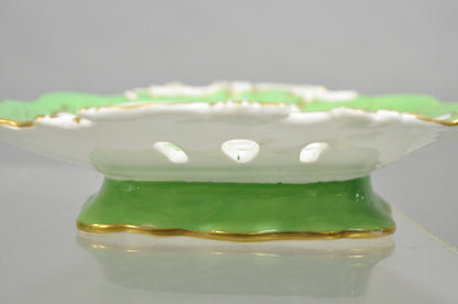 Antique Samuel Alcock Bone China Porcelain Dessert Plate Green w/ Flowers - Pair