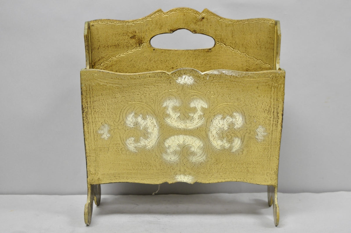 Vintage Italian Hollywood Regency Gold Cast Plastic Magazine Rack Stand