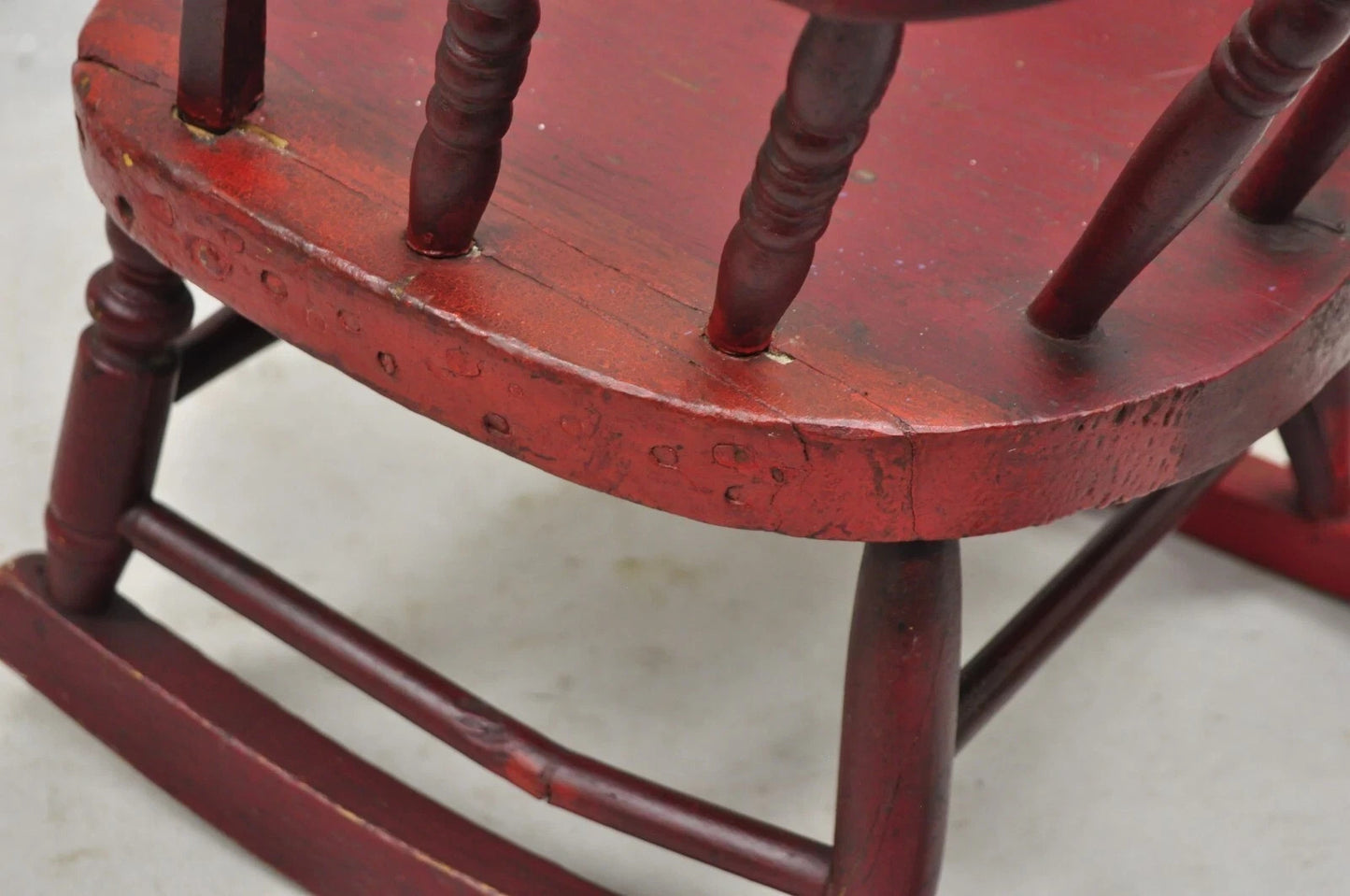 Antique American Primitive Spindle Back Small Child's Rocker Rocking Chair