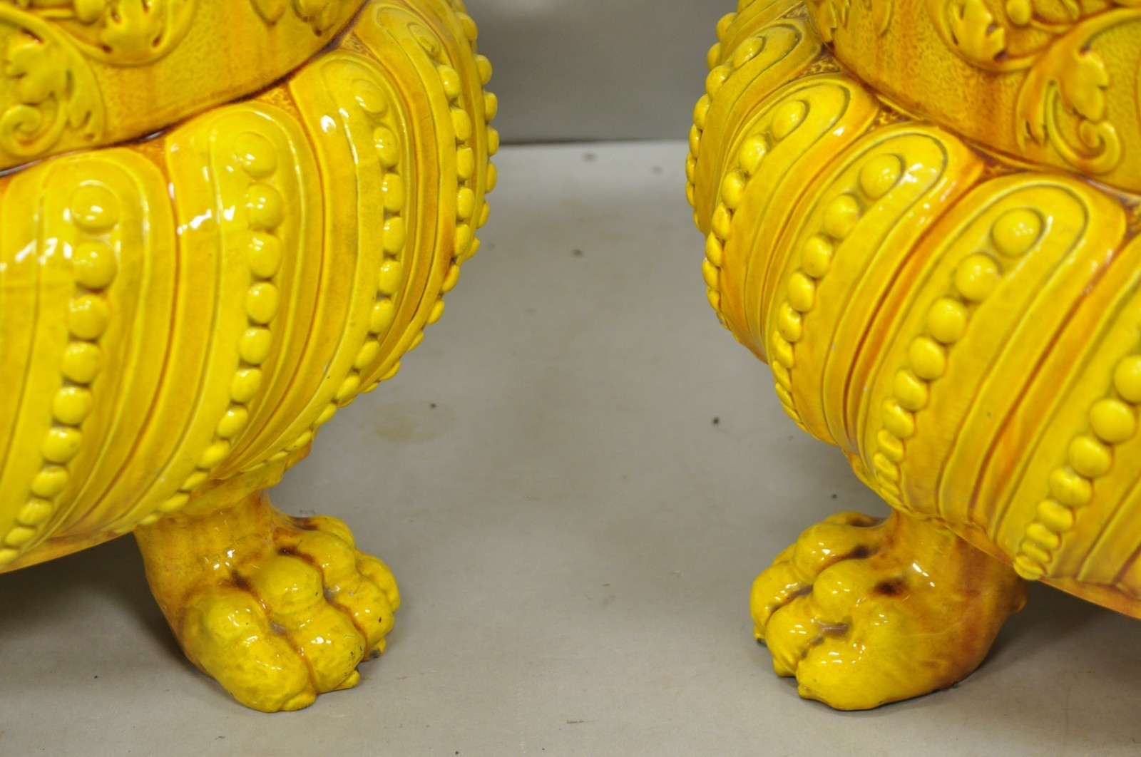 Burmantofts Faience Majolica English Regency Yellow Glazed Jardiniere Pot - Pair