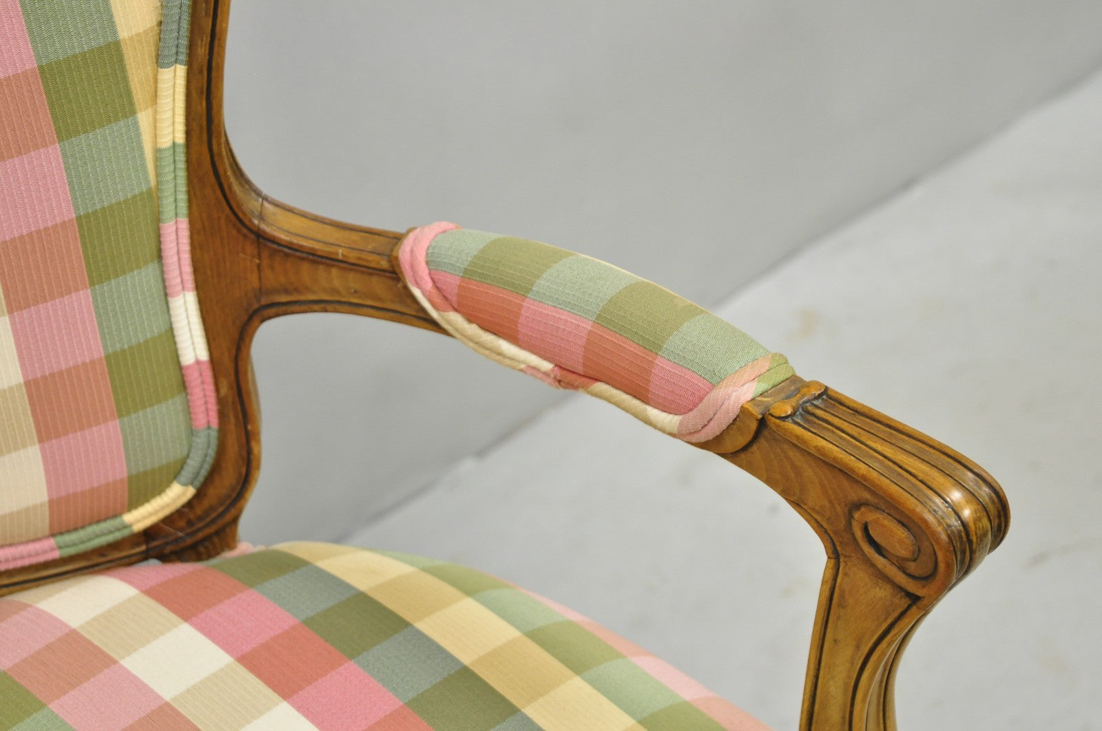 Vintage French Country Louis XV Style Plaid Arm Chair by Simon Loscertales Bona