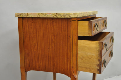 Antique French Louis XV Satinwood Marble Top Painted Nightstand Bedside Table