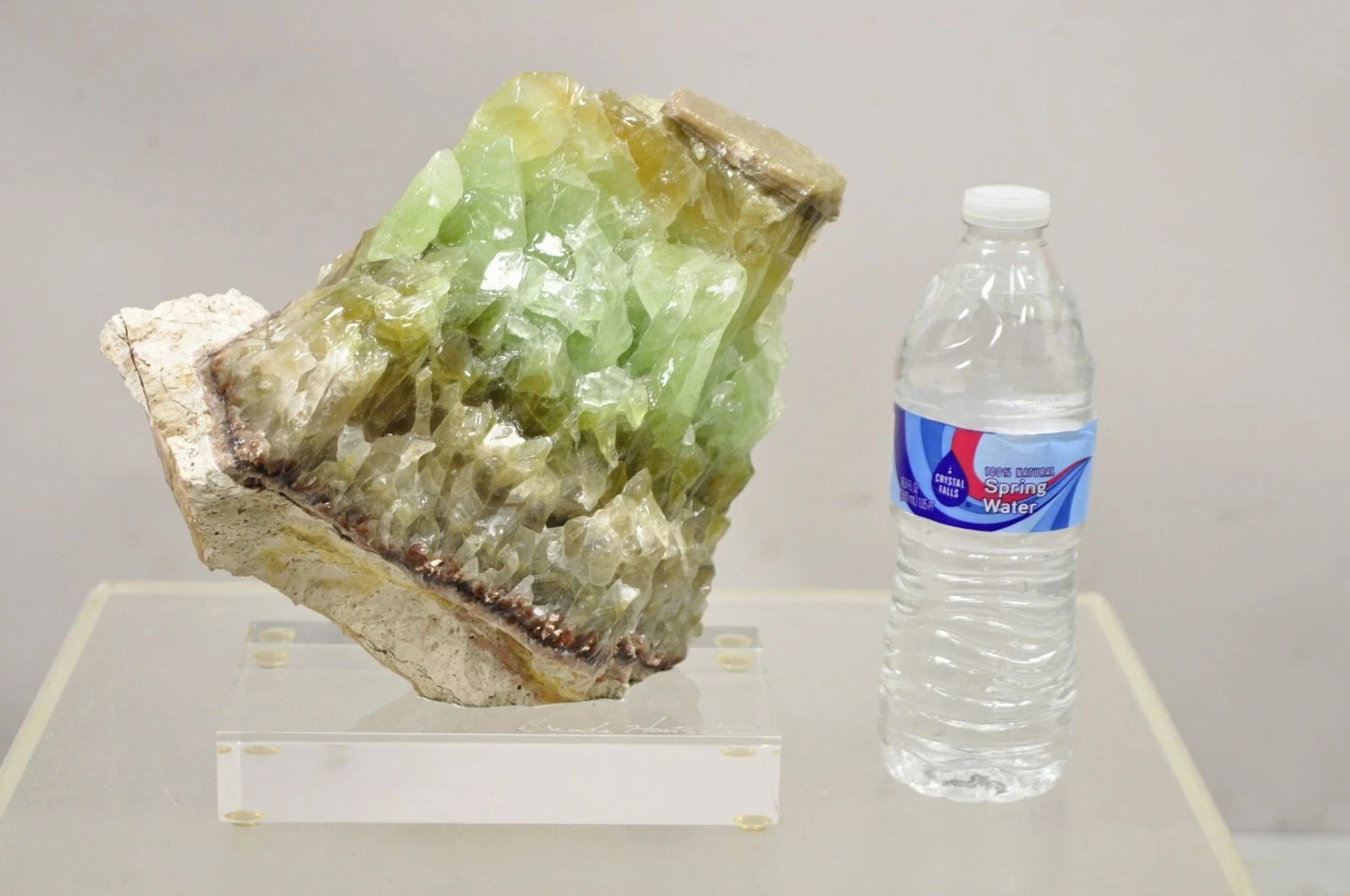 Large Green Calcite Quartz Mineral Geode Specimen Sculpture by Brenda Houston