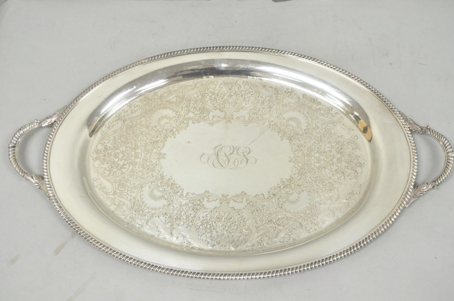 Vintage English Victorian EGW&S Silver Plated Oval Serving Platter Tray w/ Mono