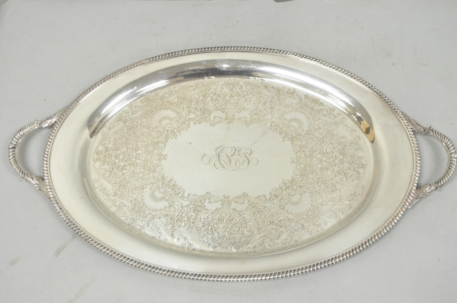 Vintage English Victorian EGW&S Silver Plated Oval Serving Platter Tray w/ Mono