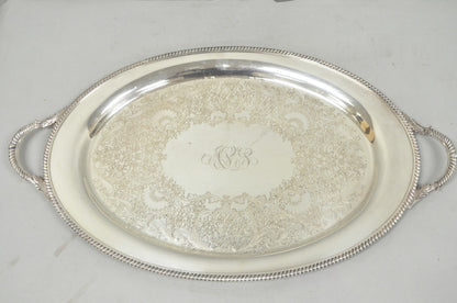 Vintage English Victorian EGW&S Silver Plated Oval Serving Platter Tray w/ Mono