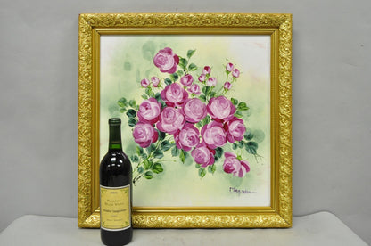 Mary Wilson French Hand Painted Porcelain Plaque Pink Rose Flower Painting (A)