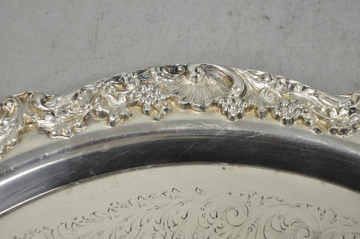 Vintage FB Rogers 5614 Victorian Silver Plated Punchbowl w/ Round Tray, 2 Pc Set