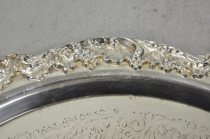Vintage FB Rogers 5614 Victorian Silver Plated Punchbowl w/ Round Tray, 2 Pc Set