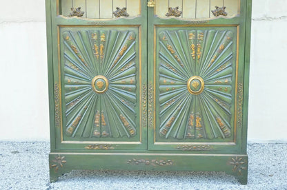 English Chinoiserie Green Distress Painted Tall George III Curio Display Cabinet