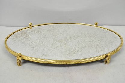 Vintage Hollywood Regency Gold Maiden Bust Oval Beveled Glass Mirror Vanity Tray