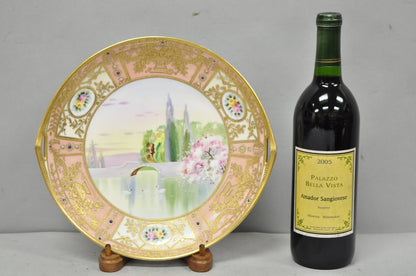 Antique Nippon Hand Painted Porcelain Gold Gilt Swan & Lake Scene Cabinet Plate