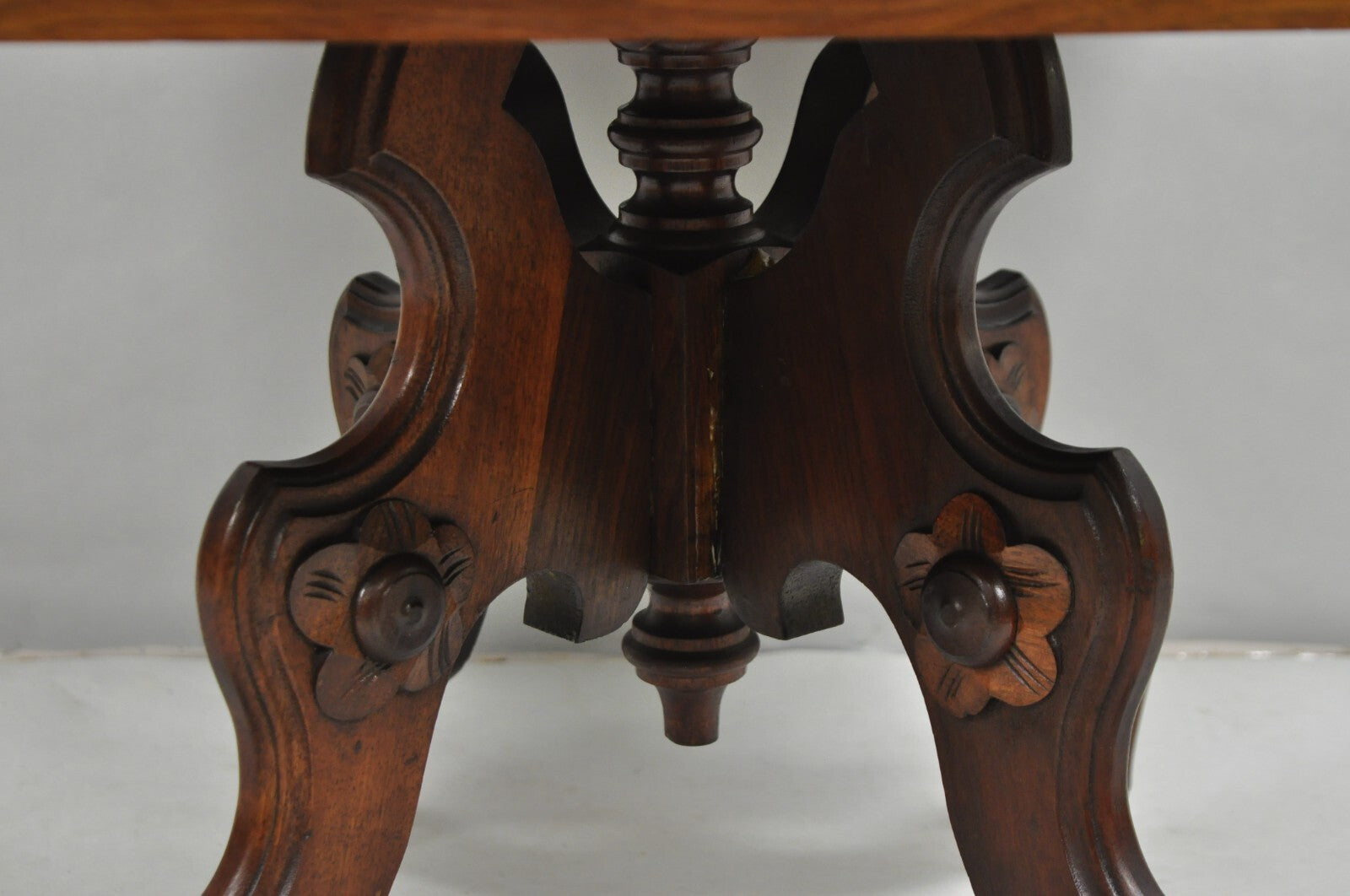 Antique Eastlake Victorian Small Marble Top Pedestal Base Coffee Table w/ Drawer