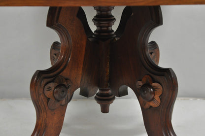 Antique Eastlake Victorian Small Marble Top Pedestal Base Coffee Table w/ Drawer