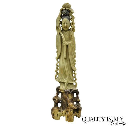 Chinese Carved Soapstone Guanyin Kwan Yin 15" Tall Figurine Statue Sculpture