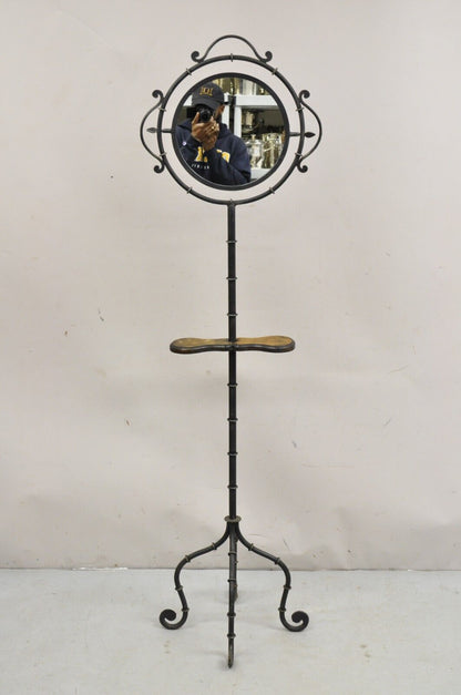 Hollywood Regency Style Wrought Iron Faux Bamboo Tall Standing Shaving Mirror