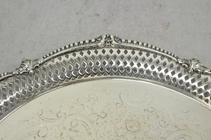 Vintage Barker Ellis English Edwardian Silver Plated Pierced Round Platter Tray