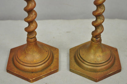 Vintage English Regency Small Patinated Bronze Barley Twist Candlesticks a Pair
