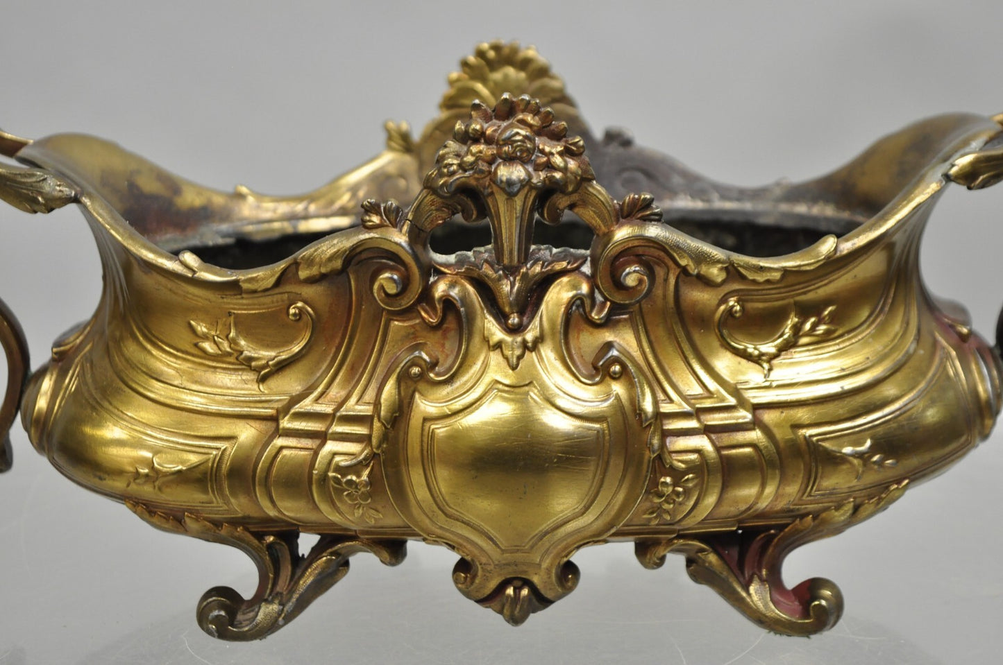 French Art Nouveau Louis XV Gold Spelter Metal Planter Jardiniere Centerpiece
