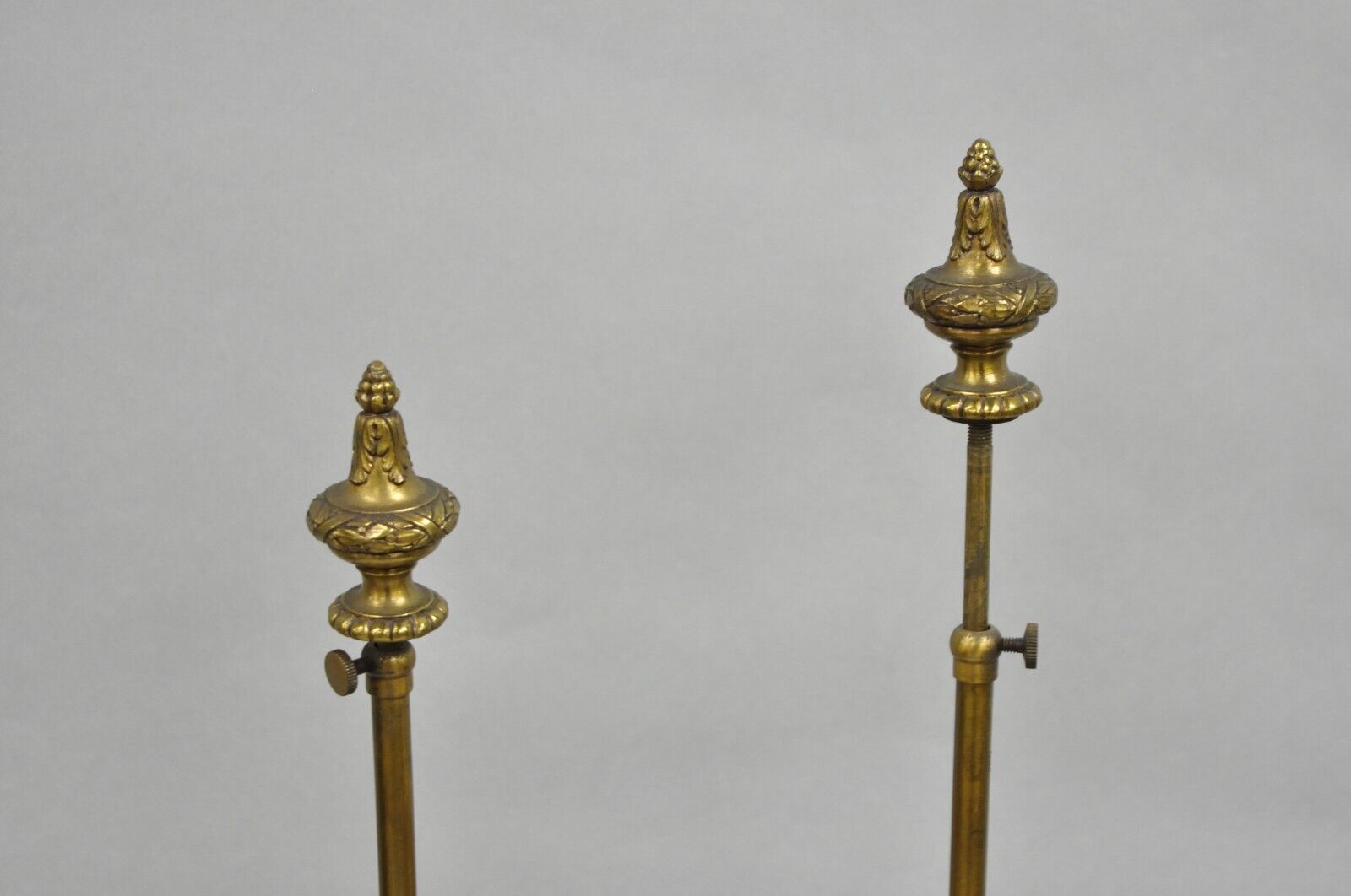 Antique French Empire Regency Rams Head Small Bronze Column Table Lamps - a Pair