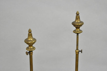 Antique French Empire Regency Rams Head Small Bronze Column Table Lamps - a Pair