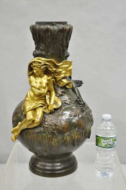 Charles Georges Ferville-Suan French Art Nouveau Gold Gilt Patinated Bronze Vase