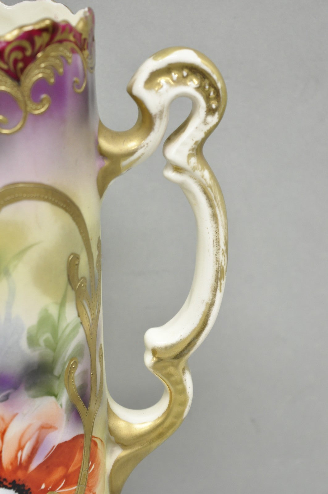 Antique Nishiku Royal Nippon Hand Painted Floral Gold Gilt Handle Water Pitcher