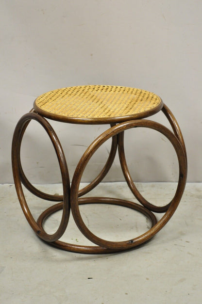 Vintage Mid Century Modern Thonet Bentwood Cane Seat Round Stool (B)