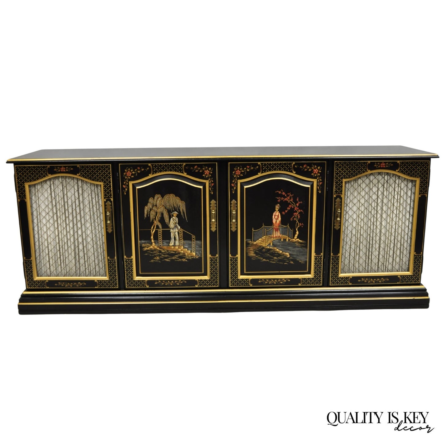 Habersham Chinoiserie Black Lacquer Credenza Buffet Media Entertainment Cabinet