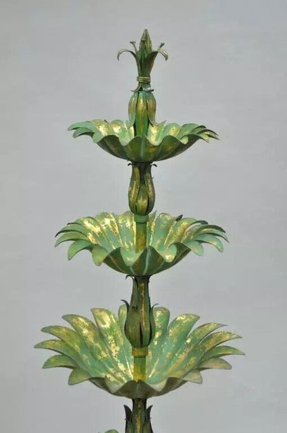 Italian Hollywood Regency Green Gold Tole Metal Palm Leaf 60" Sculpture Statue