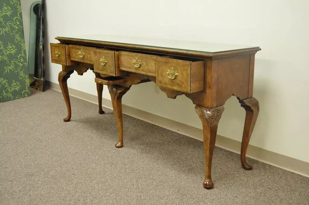 Vintage Baker Stately Homes Queen Anne Burl Walnut Sideboard Huntboard Server