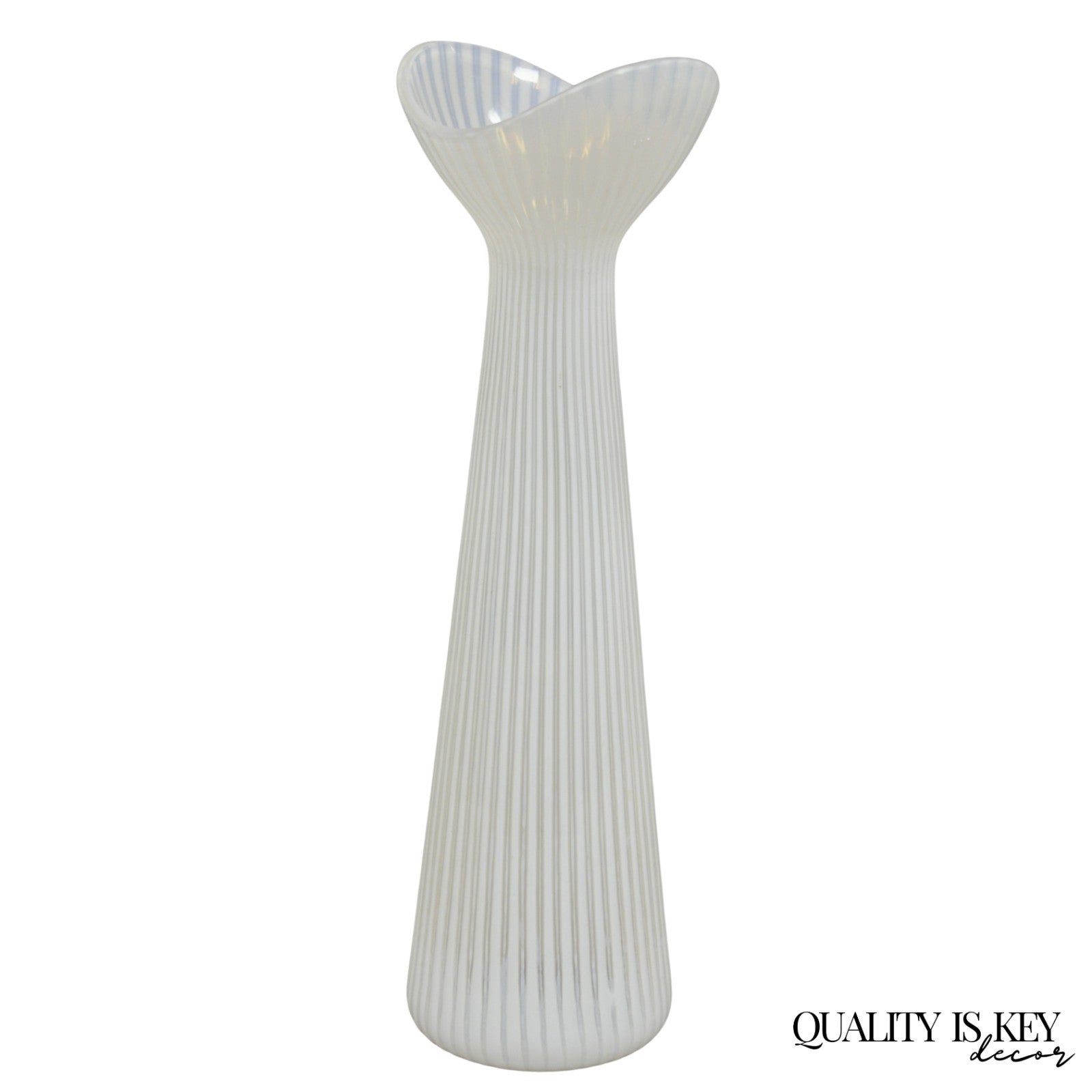 Vintage Uno Westerberg Spectra Pukeberg White Opalescent Glass Ribbed Vase
