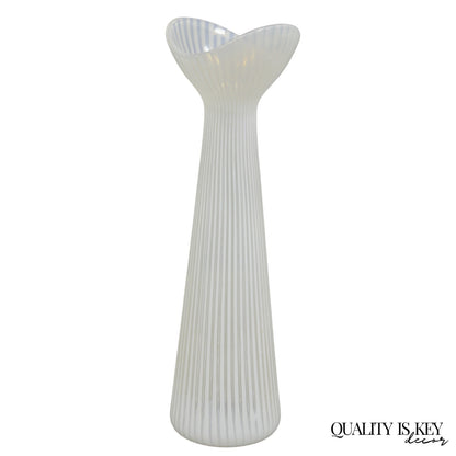 Vintage Uno Westerberg Spectra Pukeberg White Opalescent Glass Ribbed Vase