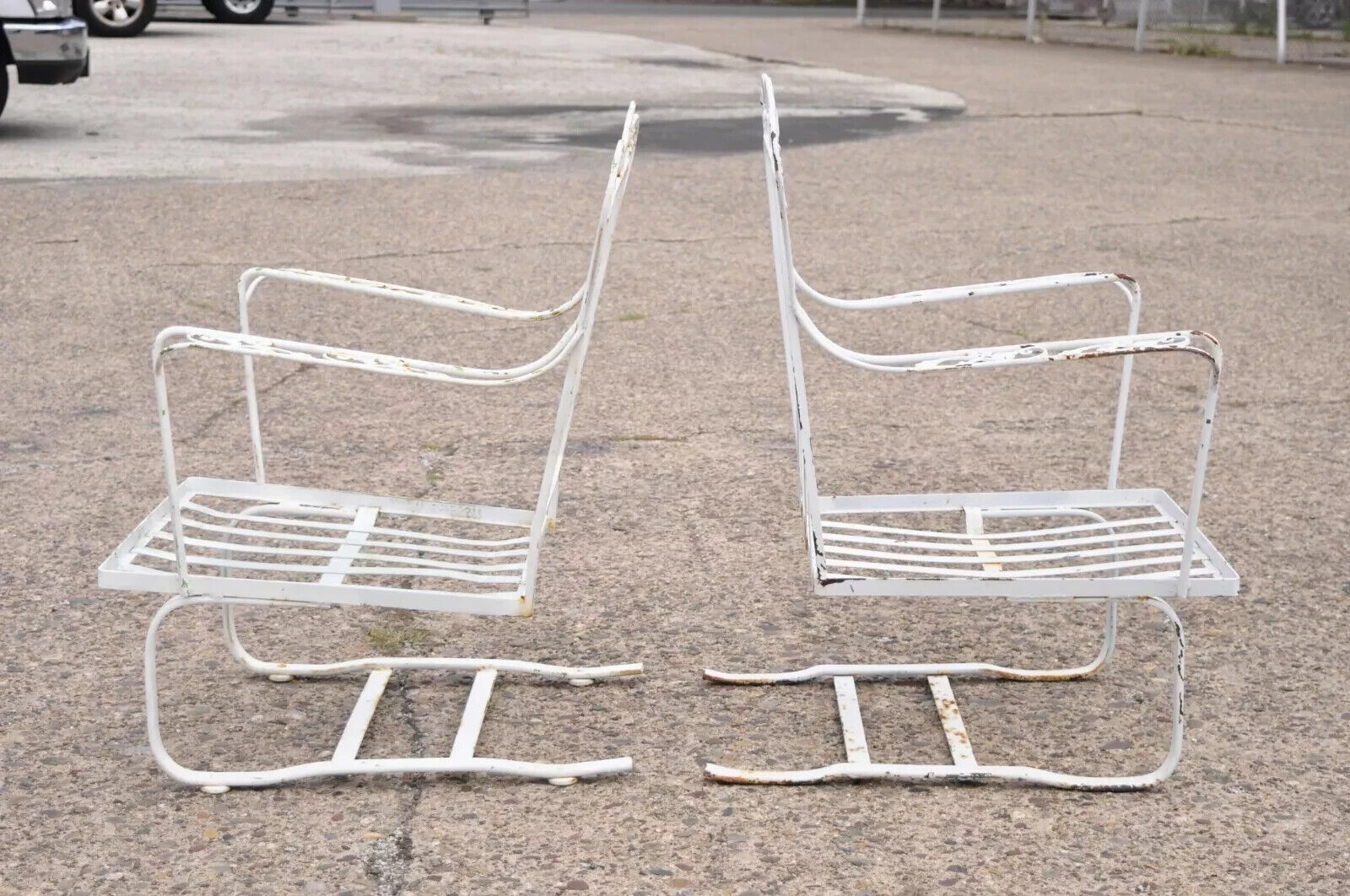 Antique Woodard Orleans Pattern Wrought Iron Patio Bouncer Lounge Chair - a Pair