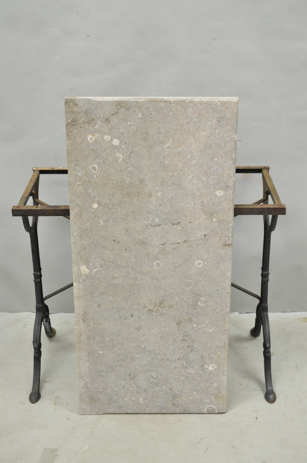 Antique French Victorian Cast Iron Pastry Table Base Marble Top Console Table