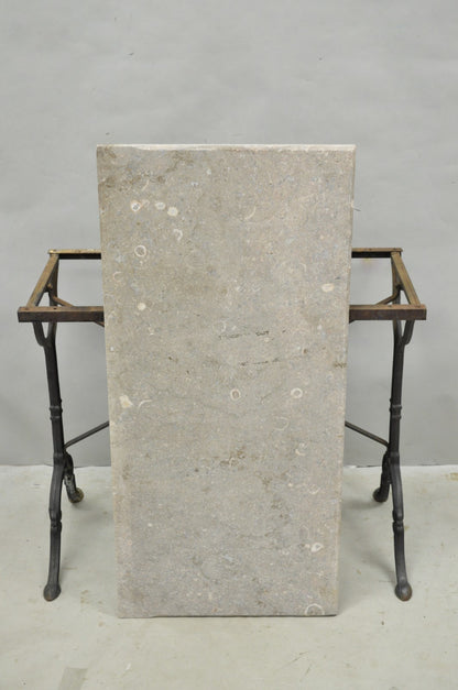 Antique French Victorian Cast Iron Pastry Table Base Marble Top Console Table