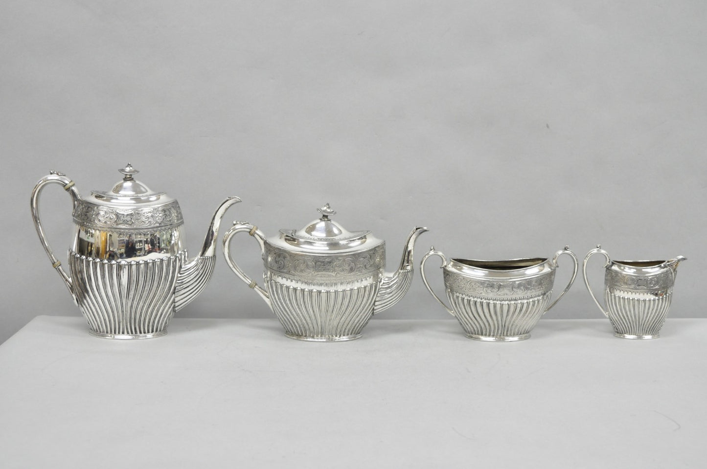 Antique James Dixon & Sons 4186 Victorian Silver Plated Tea Service Set - 4 Pcs