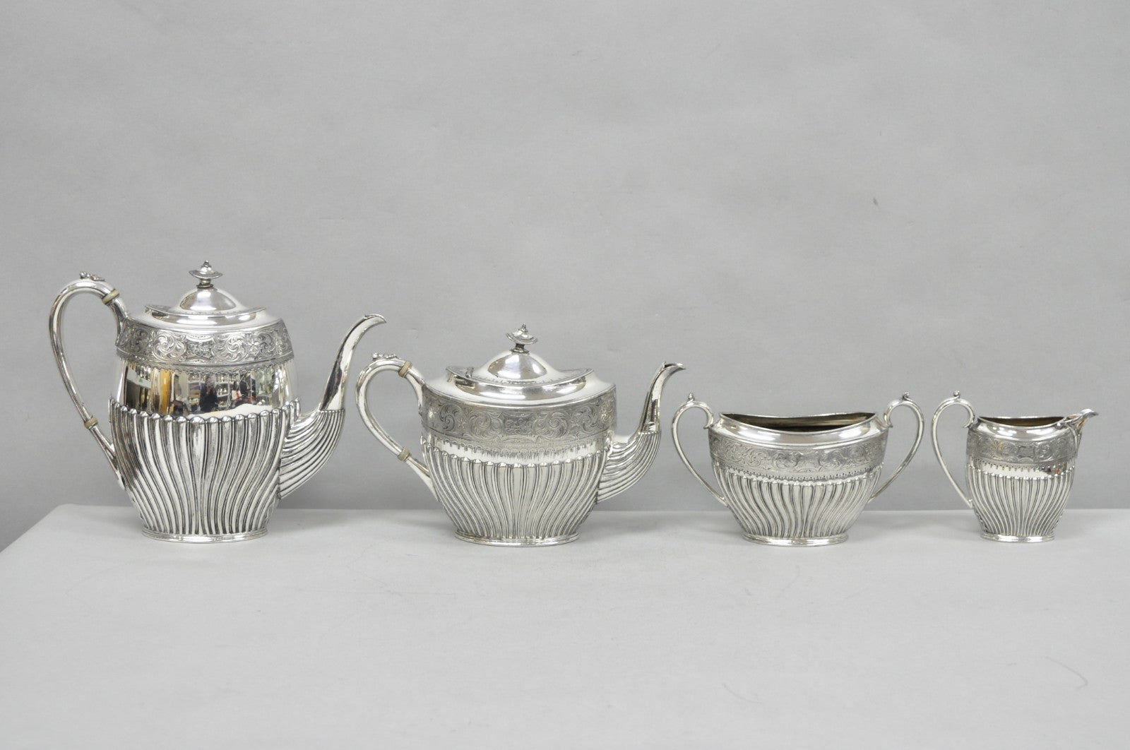 Antique James Dixon & Sons 4186 Victorian Silver Plated Tea Service Set - 4 Pcs